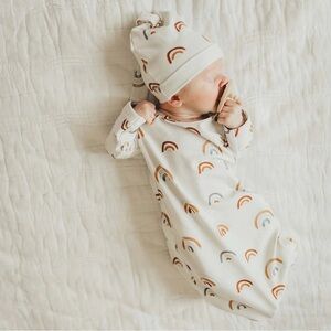 Caden Lane CANNON'S EARTHY RAINBOW NEWBORN BABY KNOT GOWN & HAT